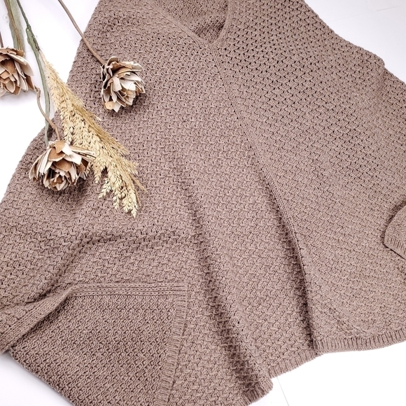 J. JILL Brown Cotton Wool Blend Knit Poncho Wrap Onesize - Picture 6 of 13